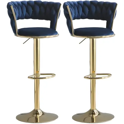 Luxurious Velvet Adjustable Bar Stools with Backrest for Home Bar Image - 9