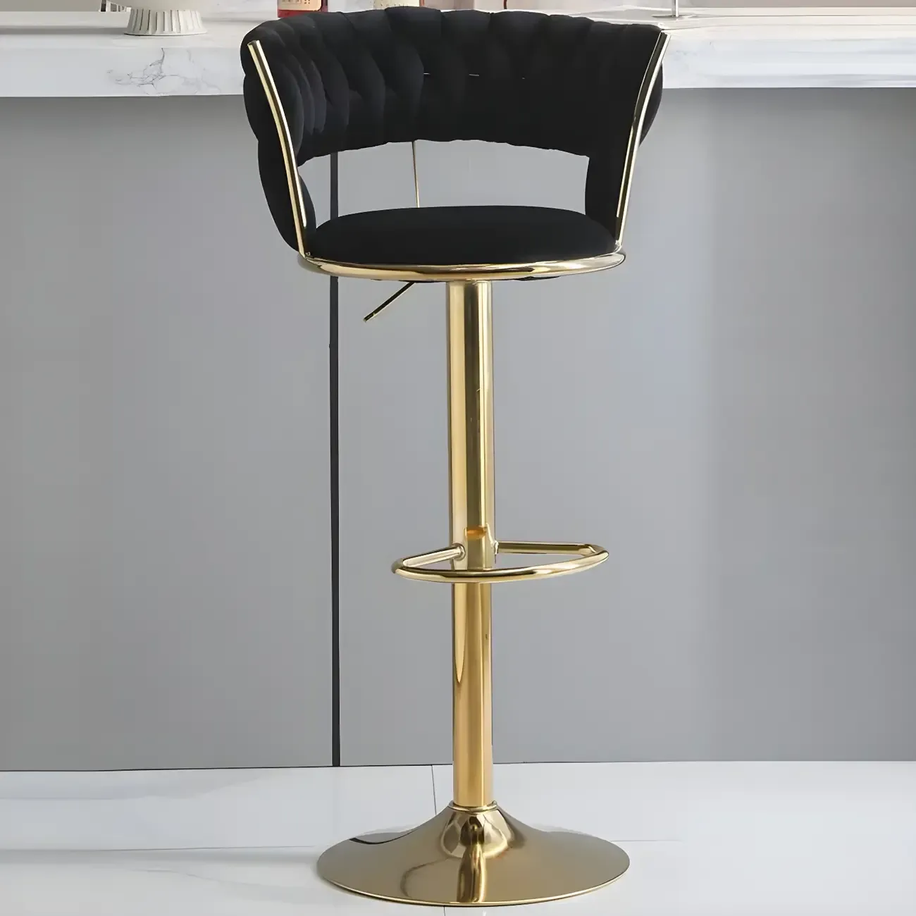 Luxurious Velvet Adjustable Bar Stools with Backrest for Home Bar Image - 13