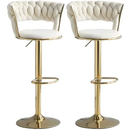 Luxurious Velvet Adjustable Bar Stools with Backrest for Home Bar Image - 14