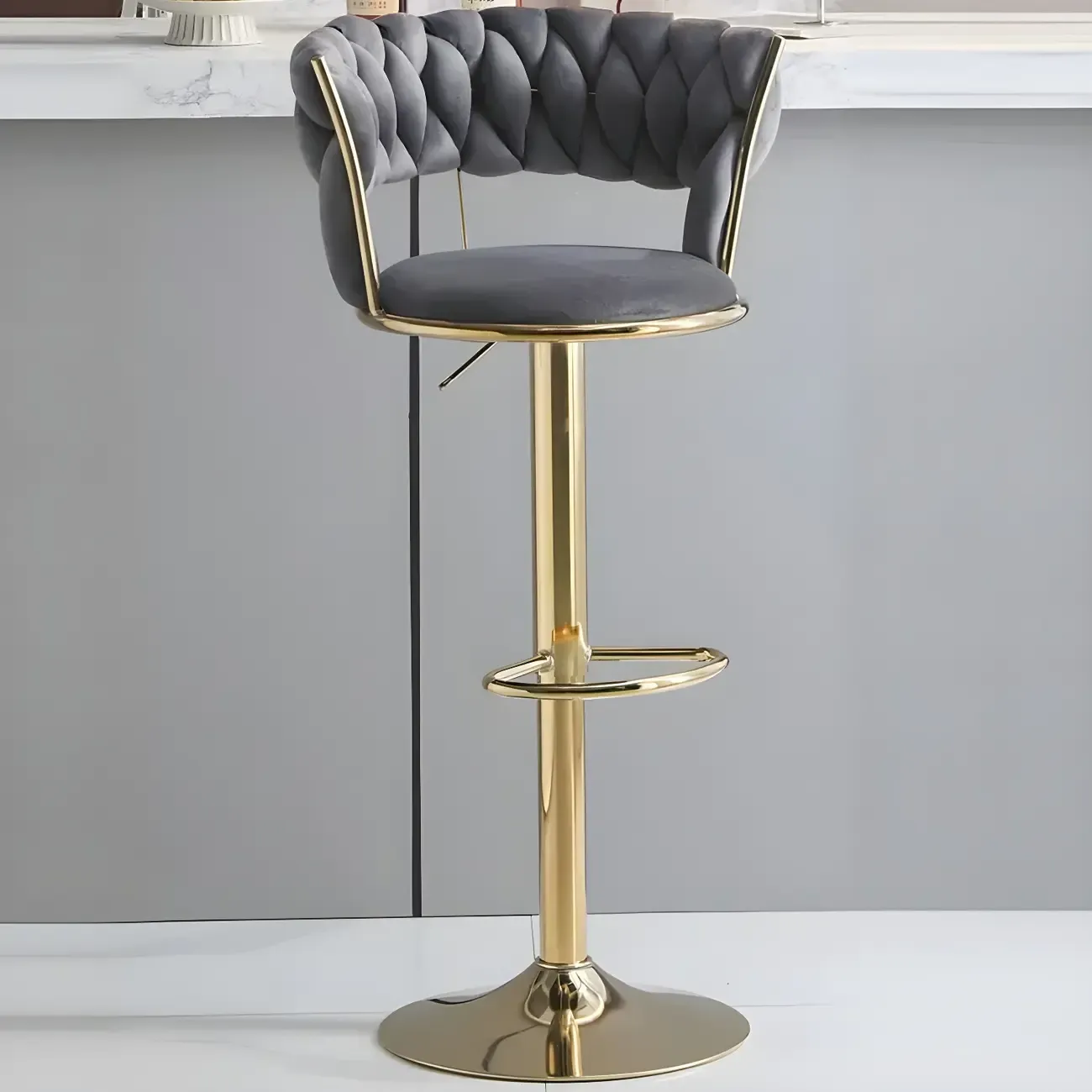 Luxurious Velvet Adjustable Bar Stools with Backrest for Home Bar Image - 16