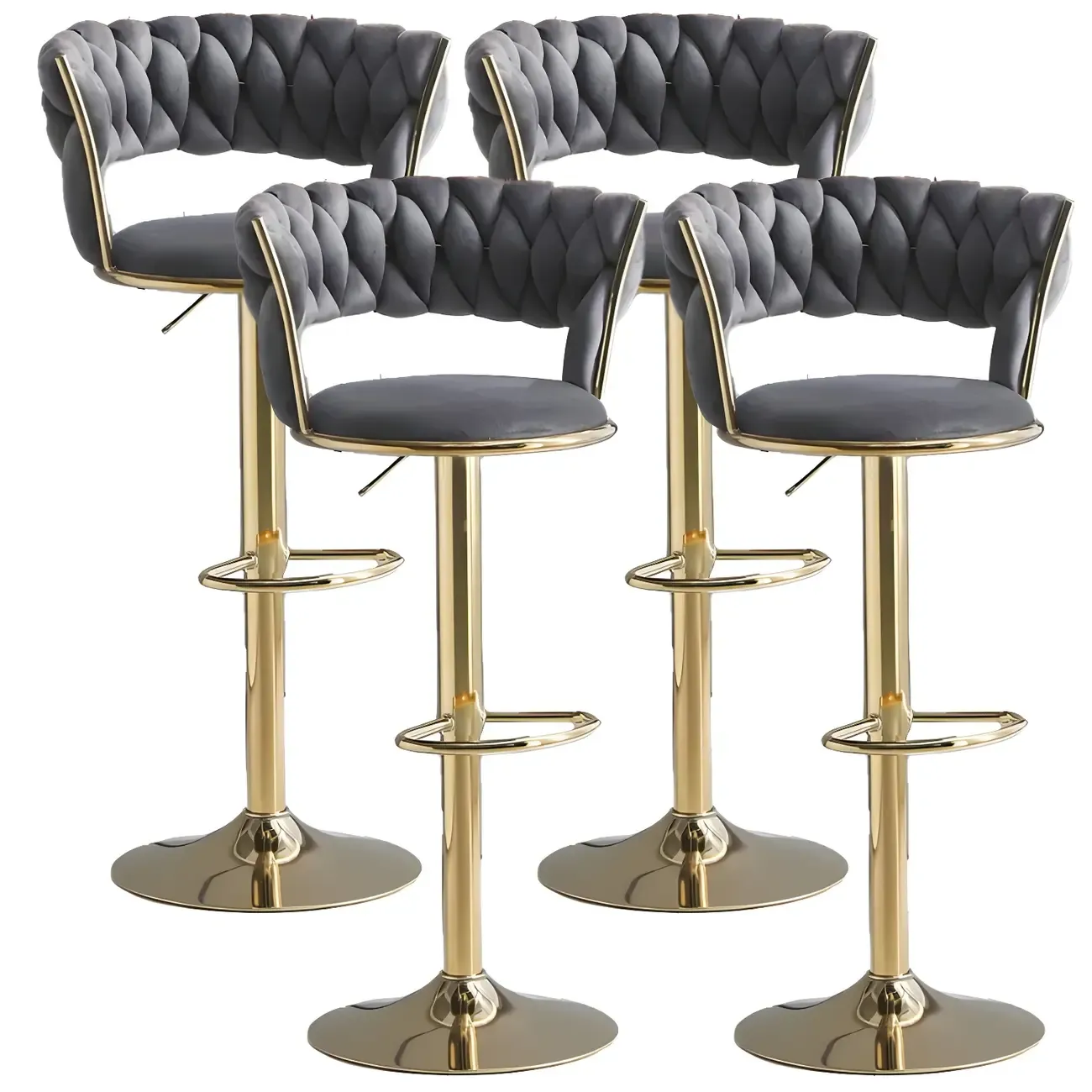 Luxurious Velvet Adjustable Bar Stools with Backrest for Home Bar Image - 17