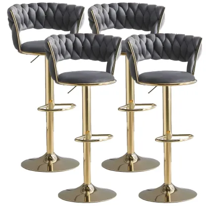 Luxurious Velvet Adjustable Bar Stools with Backrest for Home Bar Image - 17