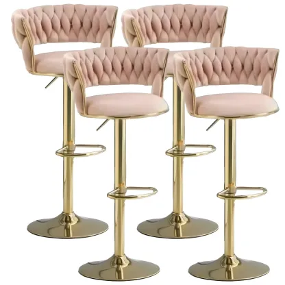 Luxurious Velvet Adjustable Bar Stools with Backrest for Home Bar Image - 19