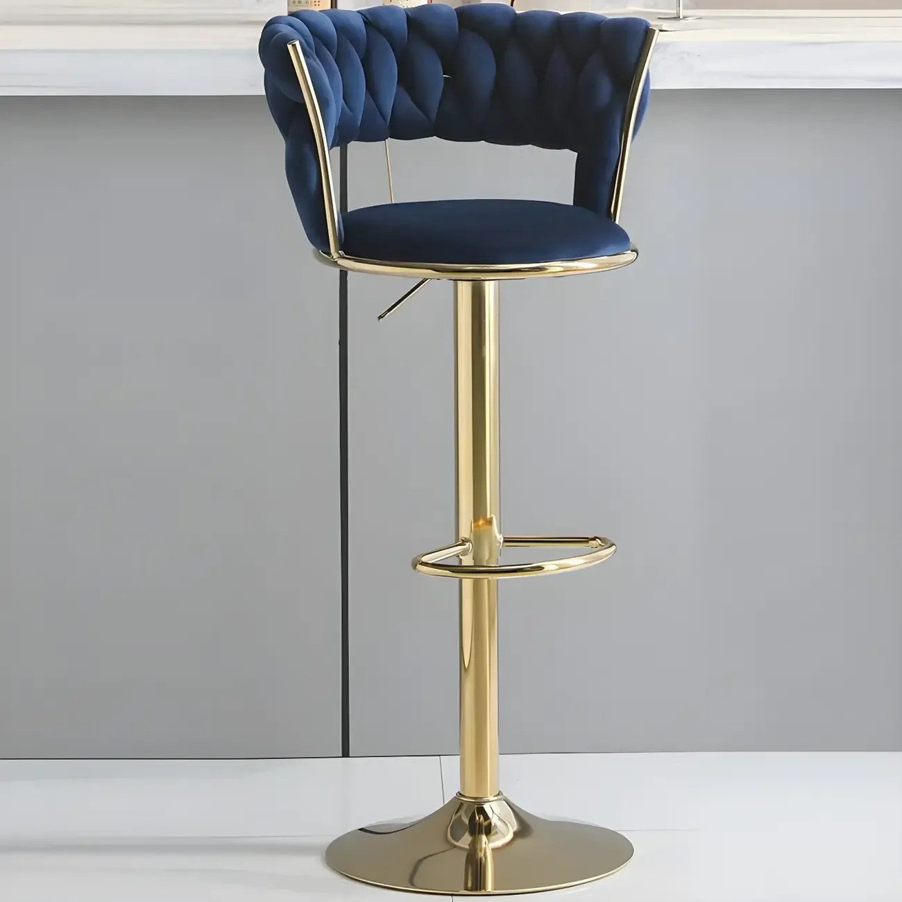 Luxurious Velvet Adjustable Bar Stools with Backrest for Home Bar Image - 21