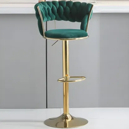 Luxurious Velvet Adjustable Bar Stools with Backrest for Home Bar Image - 24