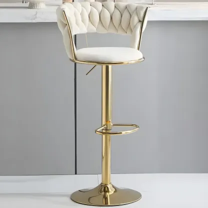 Luxurious Velvet Adjustable Bar Stools with Backrest for Home Bar Image - 25