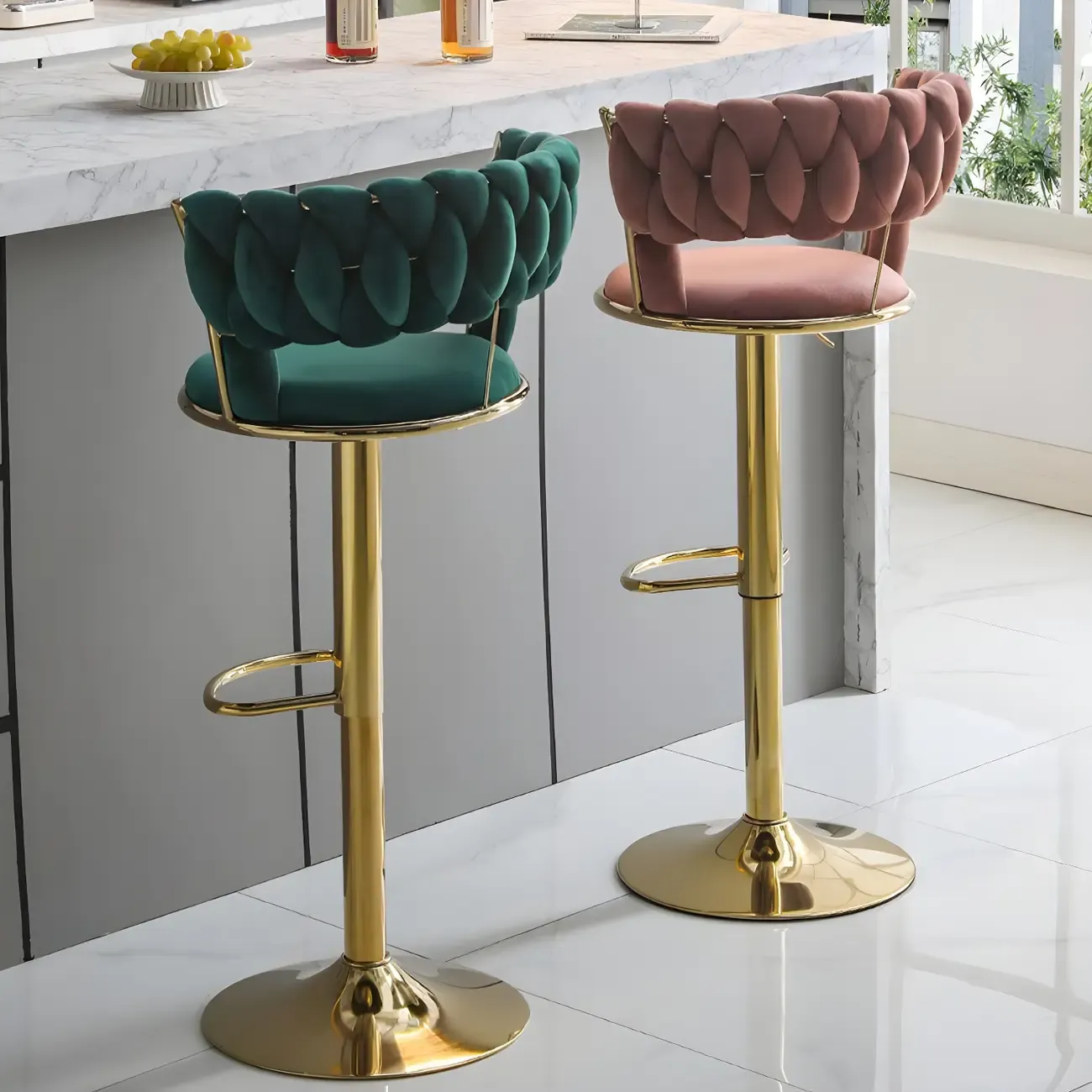 Luxurious Velvet Adjustable Bar Stools with Backrest for Home Bar Image - 27