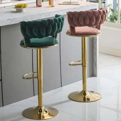 Luxurious Velvet Adjustable Bar Stools with Backrest for Home Bar Image - 27