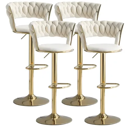Luxurious Velvet Adjustable Bar Stools with Backrest for Home Bar Image - 28