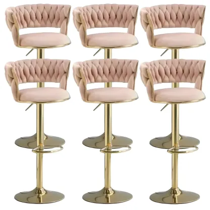 Luxurious Velvet Adjustable Bar Stools with Backrest for Home Bar Image - 31