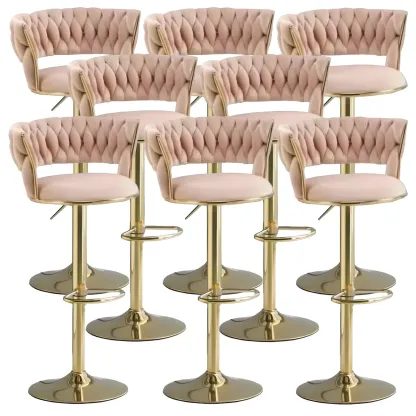 Luxurious Velvet Adjustable Bar Stools with Backrest for Home Bar Image - 38