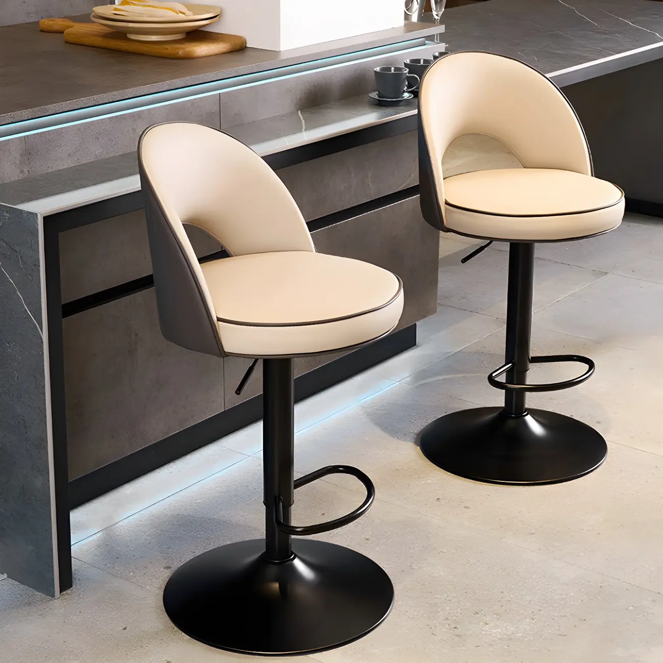 Minimalist Leather Adjustable Bar Stools with Upholstered Seat Image - 1 | homeyfad