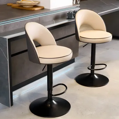Minimalist Leather Adjustable Bar Stools with Upholstered Seat Image - 1