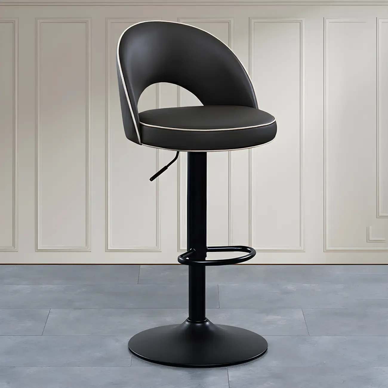 Minimalist Leather Adjustable Bar Stools with Upholstered Seat Image - 4