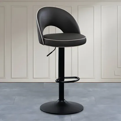 Minimalist Leather Adjustable Bar Stools with Upholstered Seat Image - 4