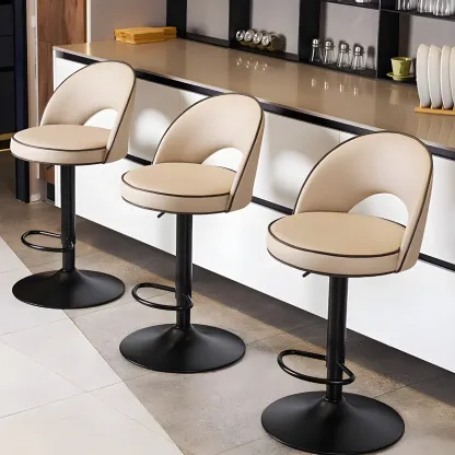 Minimalist Leather Adjustable Bar Stools with Upholstered Seat Image - 2
