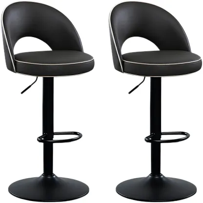 Minimalist Leather Adjustable Bar Stools with Upholstered Seat Image - 5