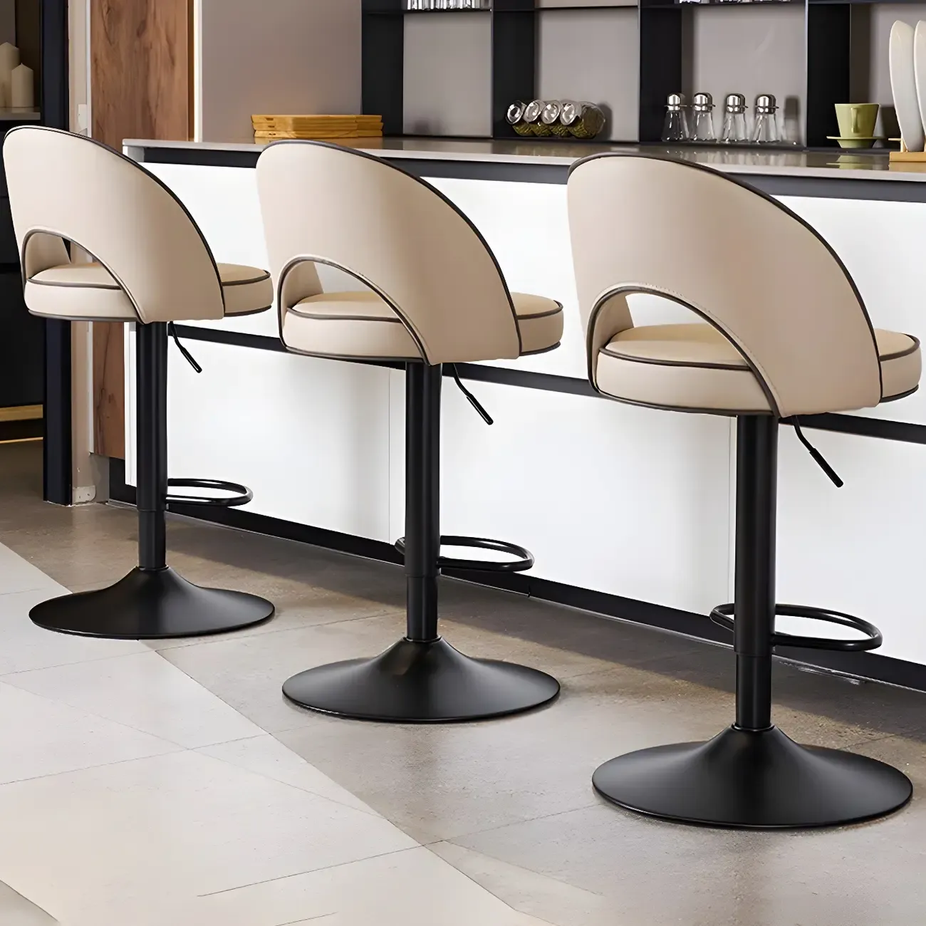 Minimalist Leather Adjustable Bar Stools with Upholstered Seat Image - 6