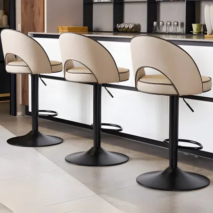 Minimalist Leather Adjustable Bar Stools with Upholstered Seat Image - 6