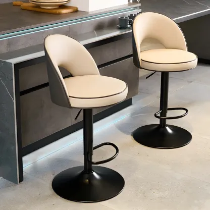 Minimalist Leather Adjustable Bar Stools with Upholstered Seat Image - 8
