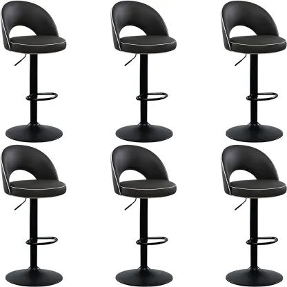 Minimalist Leather Adjustable Bar Stools with Upholstered Seat Image - 9