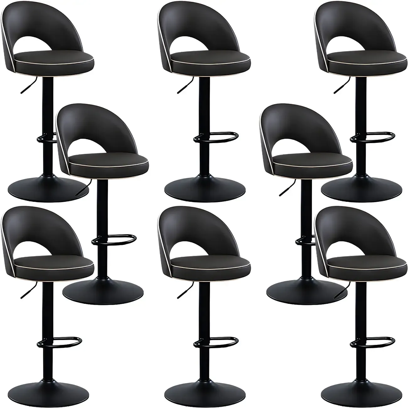 Minimalist Leather Adjustable Bar Stools with Upholstered Seat Image - 11