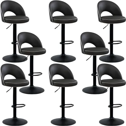 Minimalist Leather Adjustable Bar Stools with Upholstered Seat Image - 11