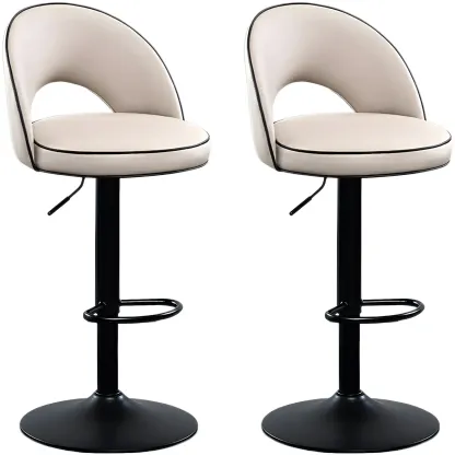 Minimalist Leather Adjustable Bar Stools with Upholstered Seat Image - 14