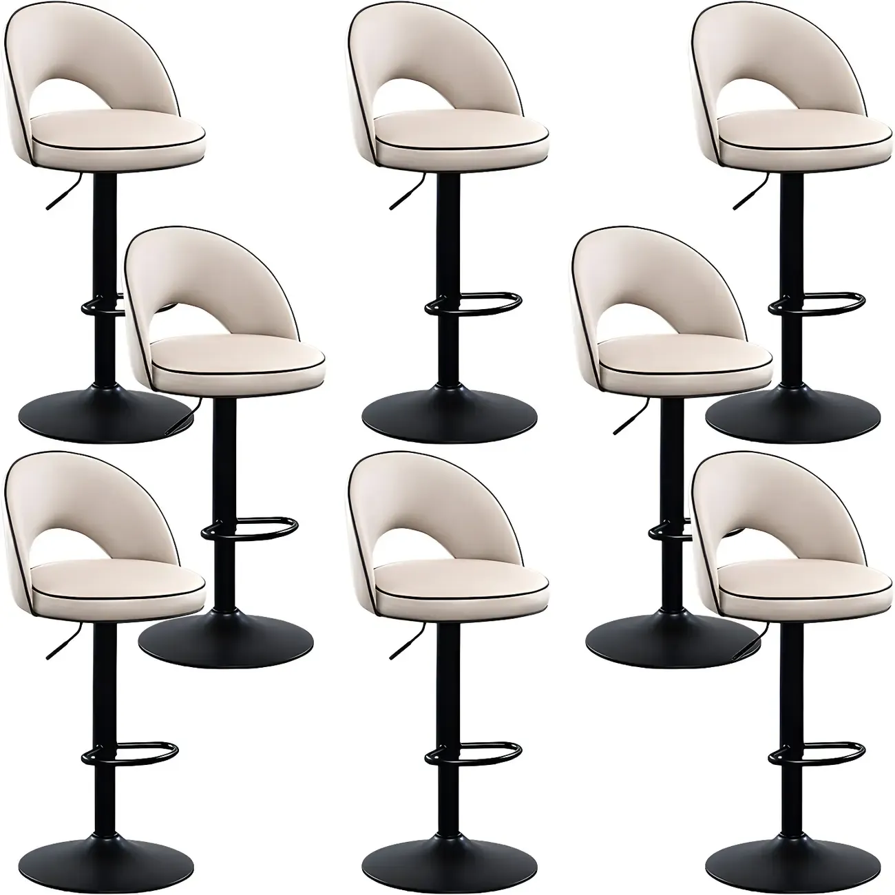 Minimalist Leather Adjustable Bar Stools with Upholstered Seat Image - 21