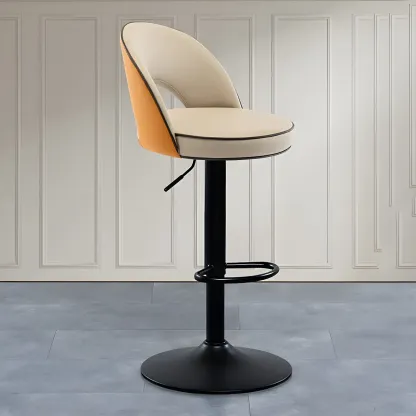 Minimalist Leather Adjustable Bar Stools with Upholstered Seat Image - 23
