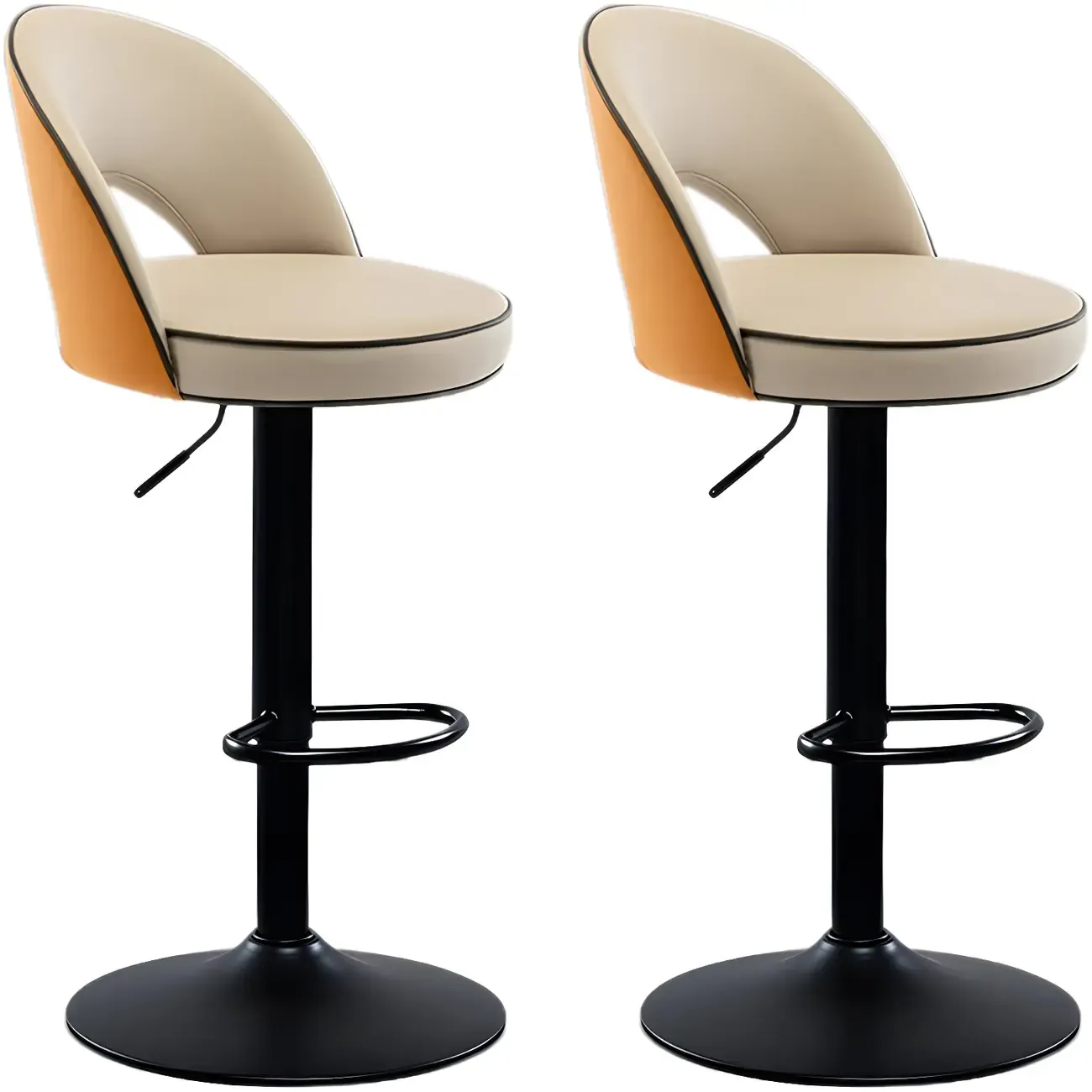 Minimalist Leather Adjustable Bar Stools with Upholstered Seat Image - 24