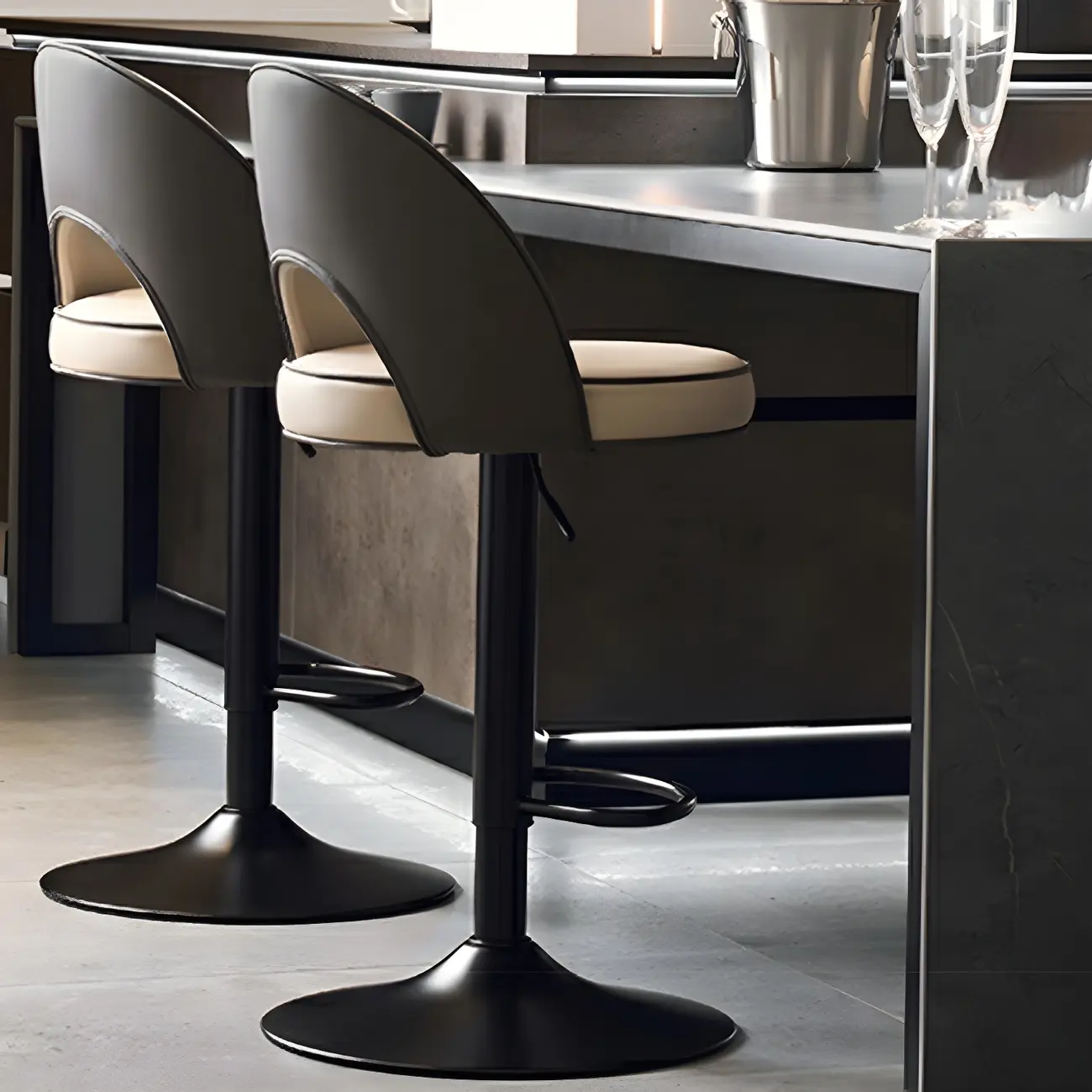 Minimalist Leather Adjustable Bar Stools with Upholstered Seat Image - 25 | homeyfad