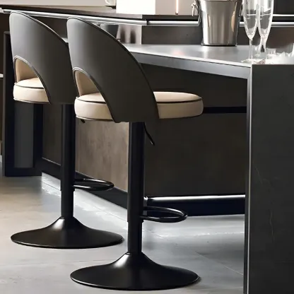 Minimalist Leather Adjustable Bar Stools with Upholstered Seat Image - 25