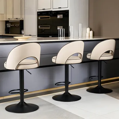 Minimalist Leather Adjustable Bar Stools with Upholstered Seat Image - 3