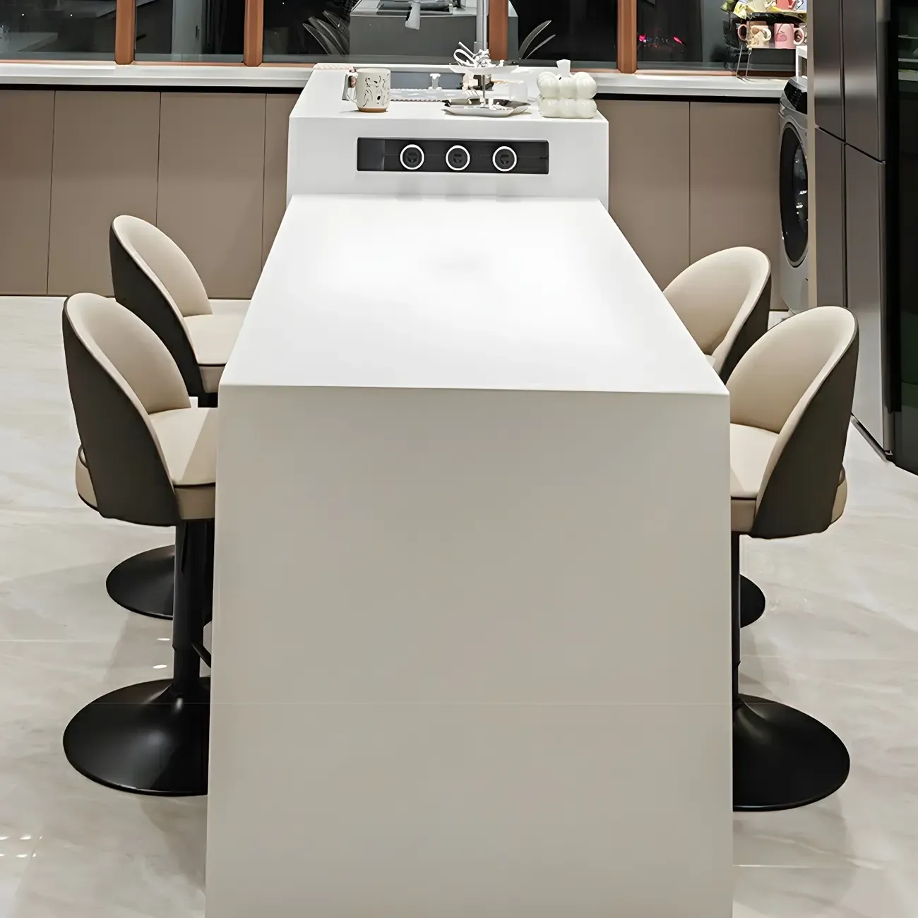 Minimalist Leather Adjustable Bar Stools with Upholstered Seat Image - 27