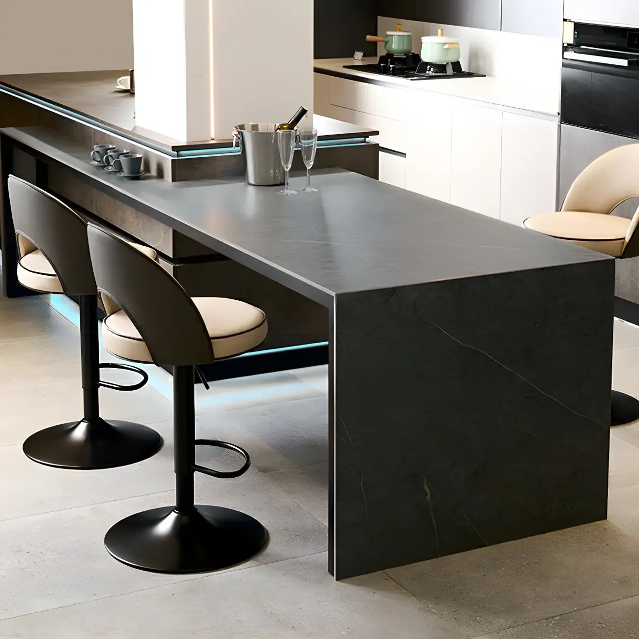 Minimalist Leather Adjustable Bar Stools with Upholstered Seat Image - 29