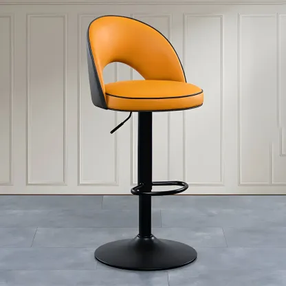 Minimalist Leather Adjustable Bar Stools with Upholstered Seat Image - 31