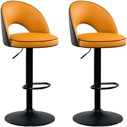 Minimalist Leather Adjustable Bar Stools with Upholstered Seat Image - 32