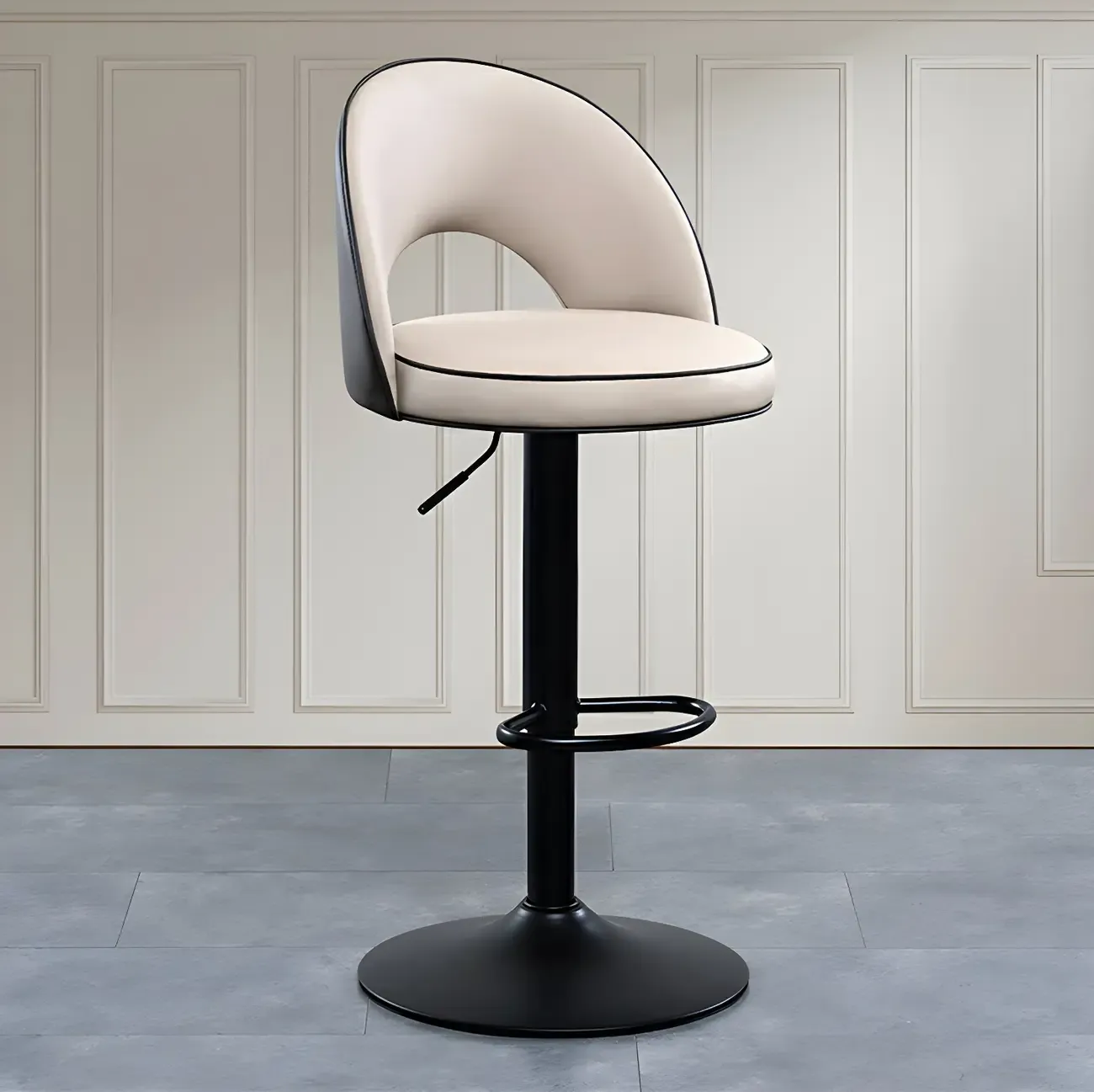 Minimalist Leather Adjustable Bar Stools with Upholstered Seat Image - 36
