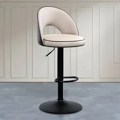 Minimalist Leather Adjustable Bar Stools with Upholstered Seat Image - 36