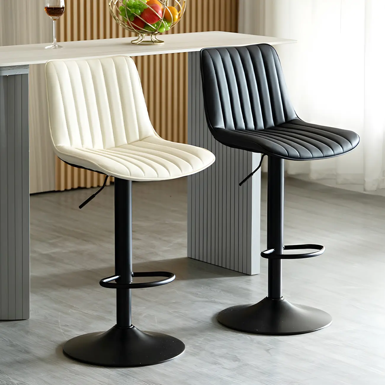 Stylish Leather Upholstered Bar Stools with Footrest for Home Bar Image - 1 | homeyfad