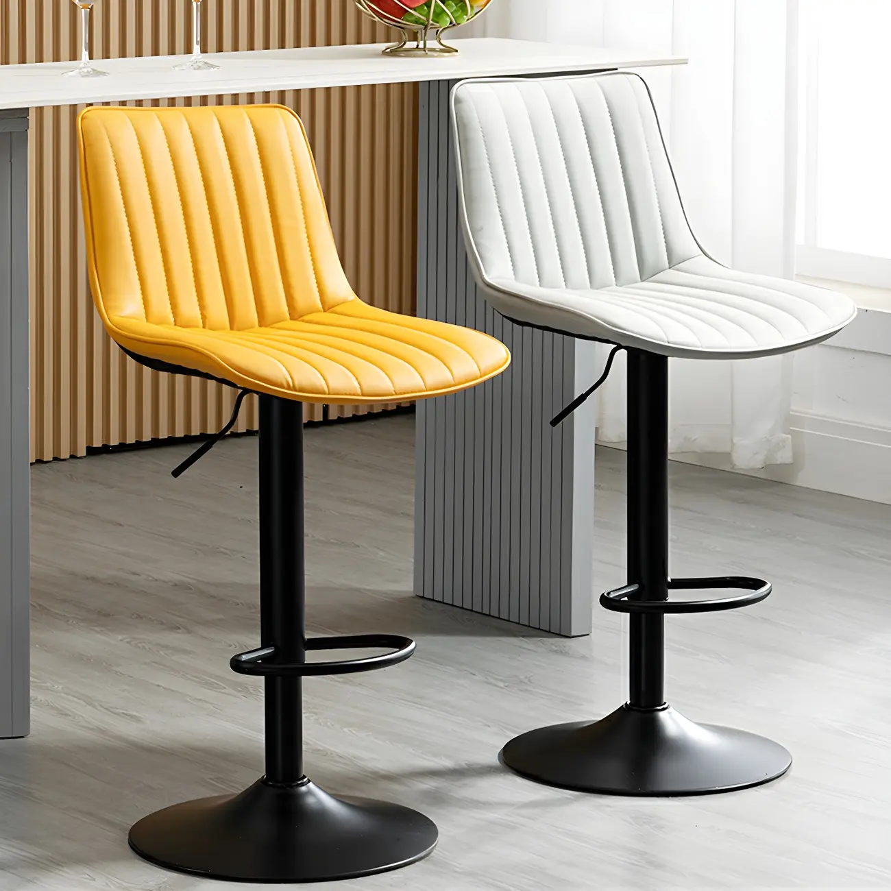 Stylish Leather Upholstered Bar Stools with Footrest for Home Bar Image - 3 | homeyfad