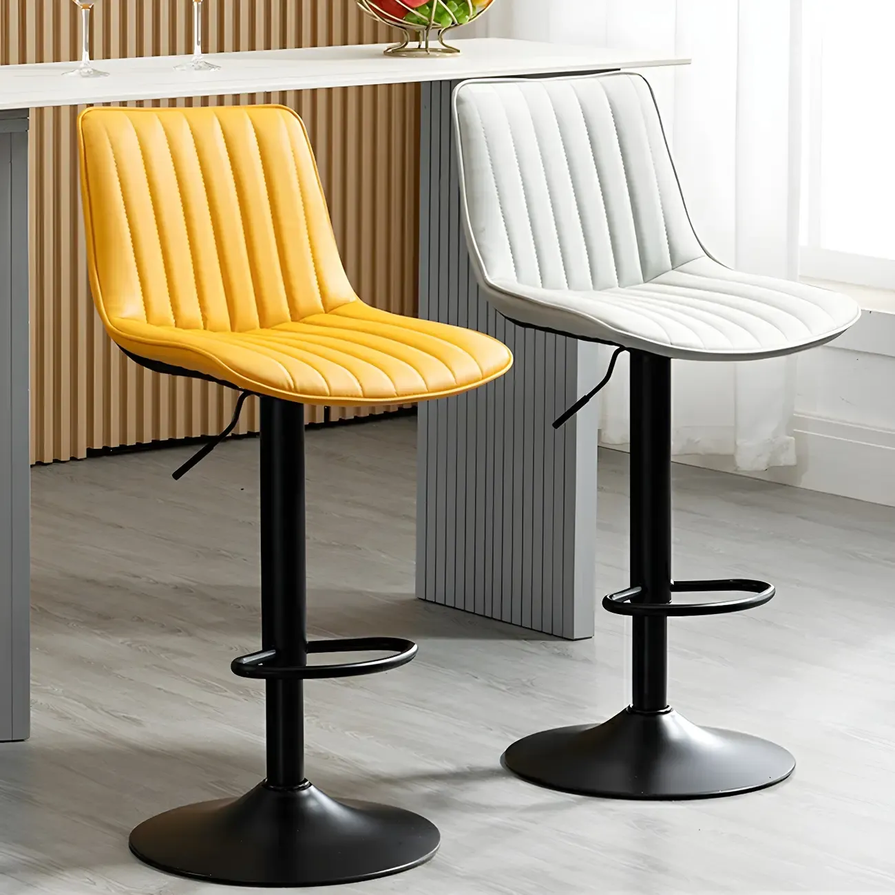 Stylish Leather Upholstered Bar Stools with Footrest for Home Bar Image - 3