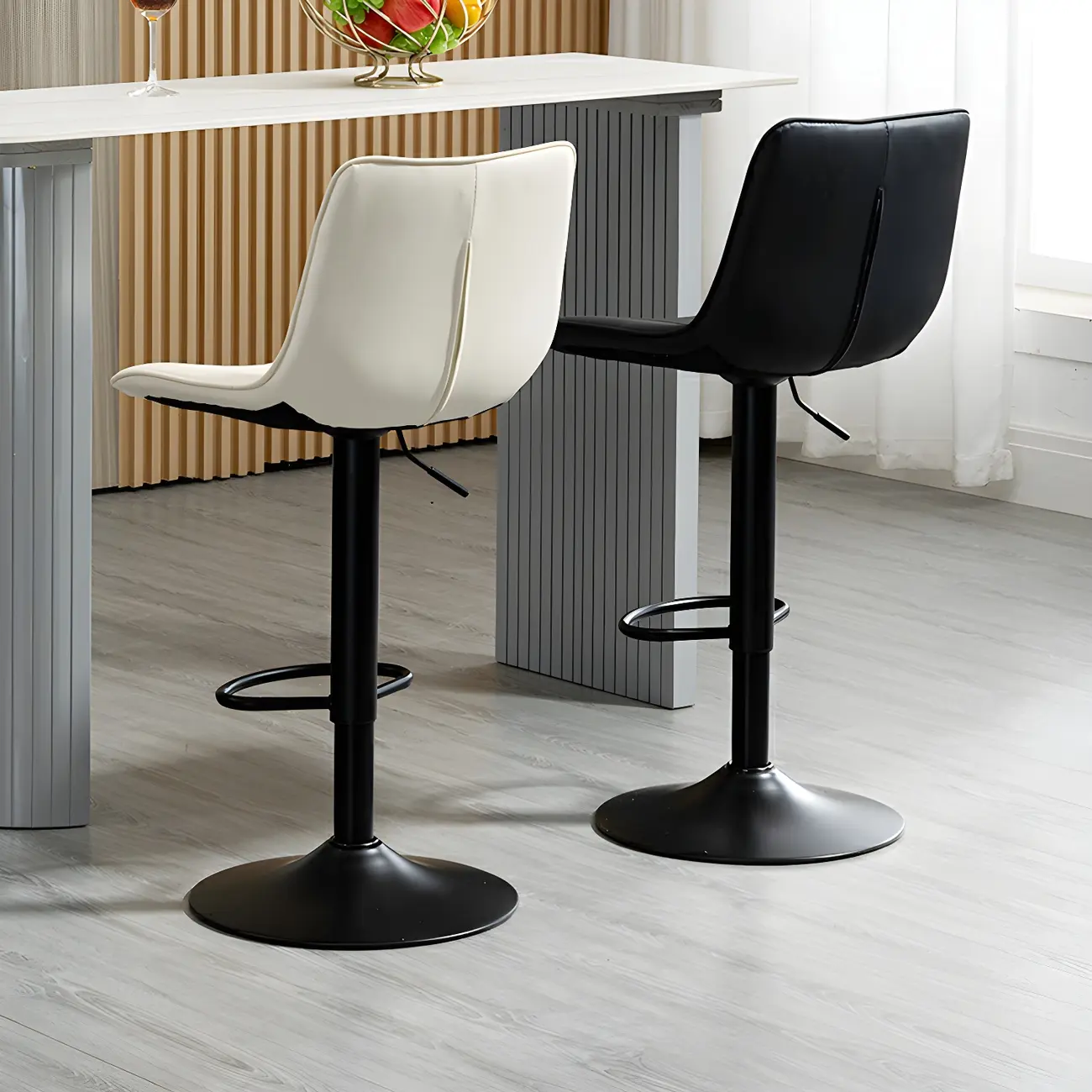 Stylish Leather Upholstered Bar Stools with Footrest for Home Bar Image - 2 | homeyfad