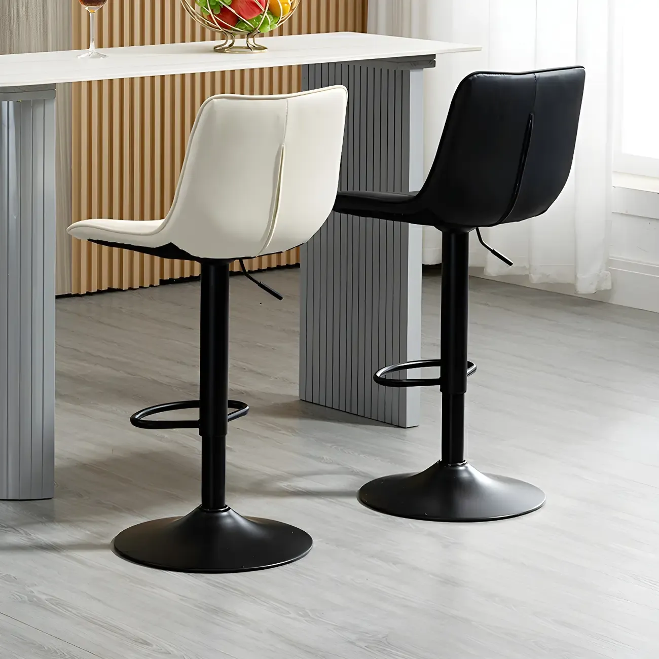 Stylish Leather Upholstered Bar Stools with Footrest for Home Bar Image - 2