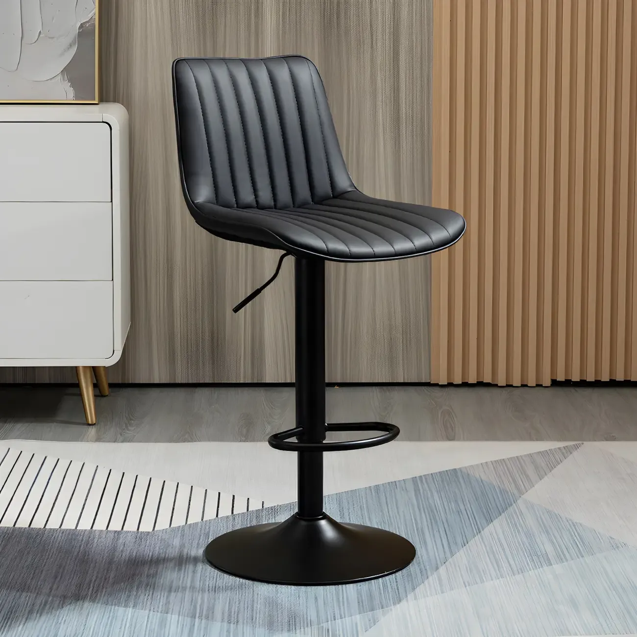 Stylish Leather Upholstered Bar Stools with Footrest for Home Bar Image - 8