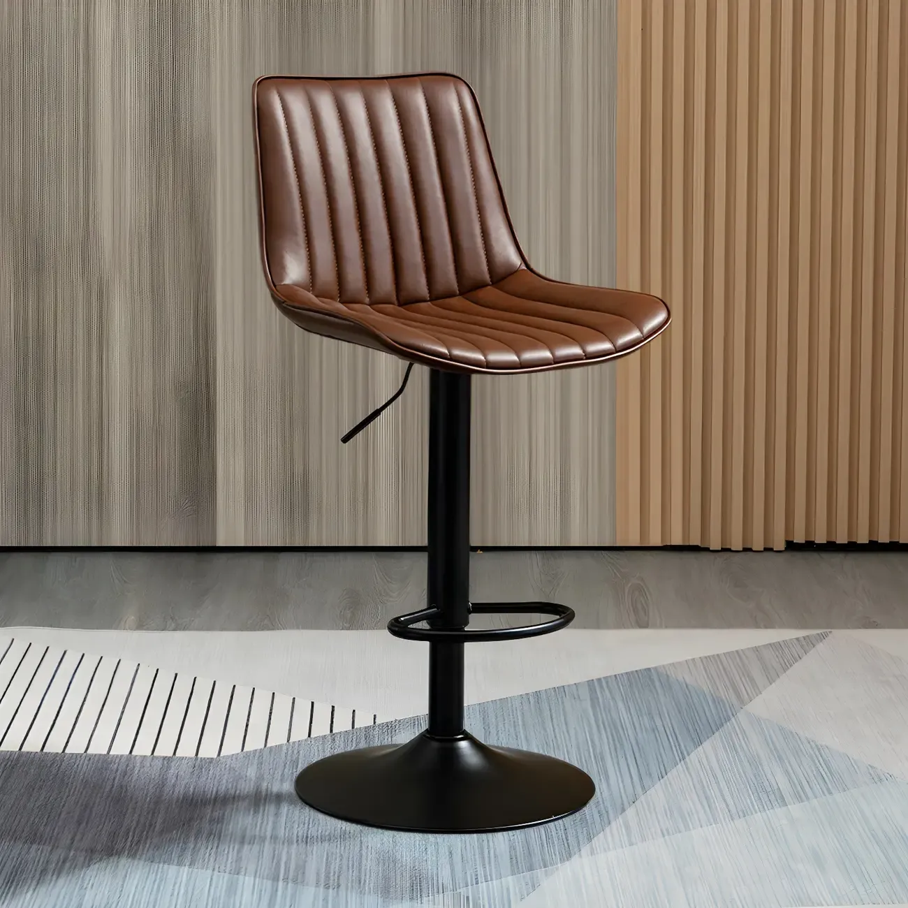 Stylish Leather Upholstered Bar Stools with Footrest for Home Bar Image - 66