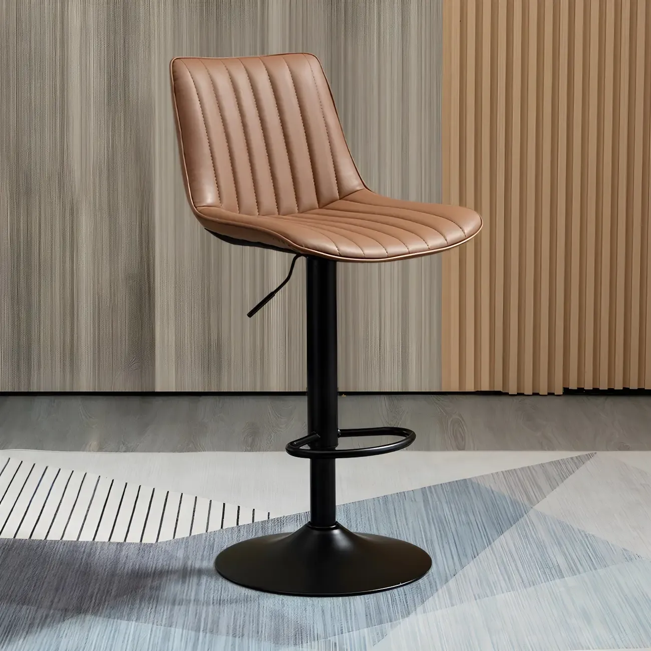 Stylish Leather Upholstered Bar Stools with Footrest for Home Bar Image - 71