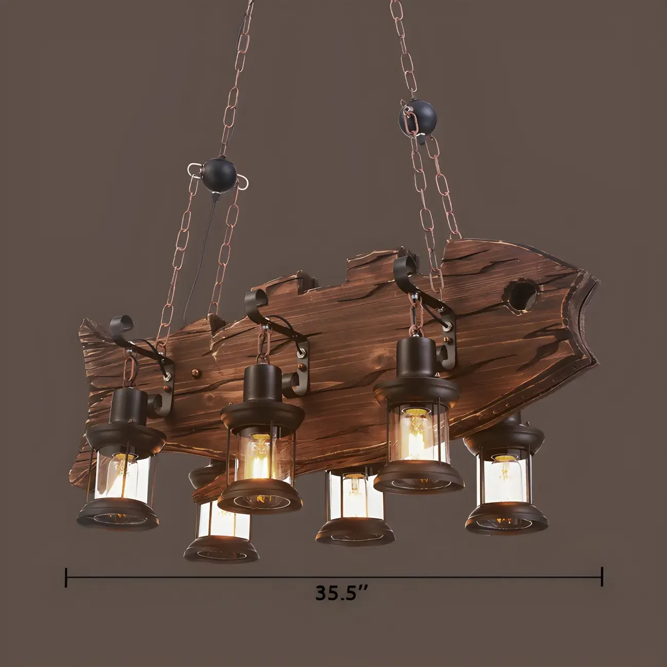 4-Light Brown Wooden Fish Island Pendant Light Image - 2