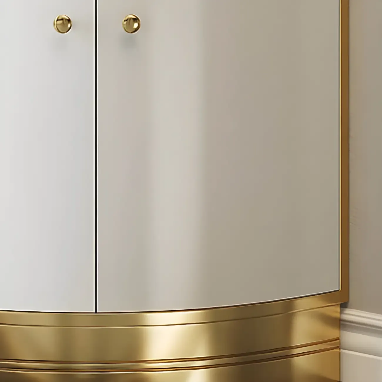 Glam Glossy Glass Gold Metal Rounded Display Corner Cabinet Image - 4